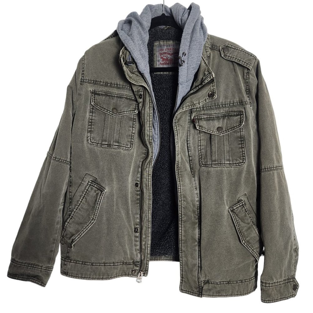 Levi's Washed Cotton Military Jacket Hooded Olive Gre… Gem
